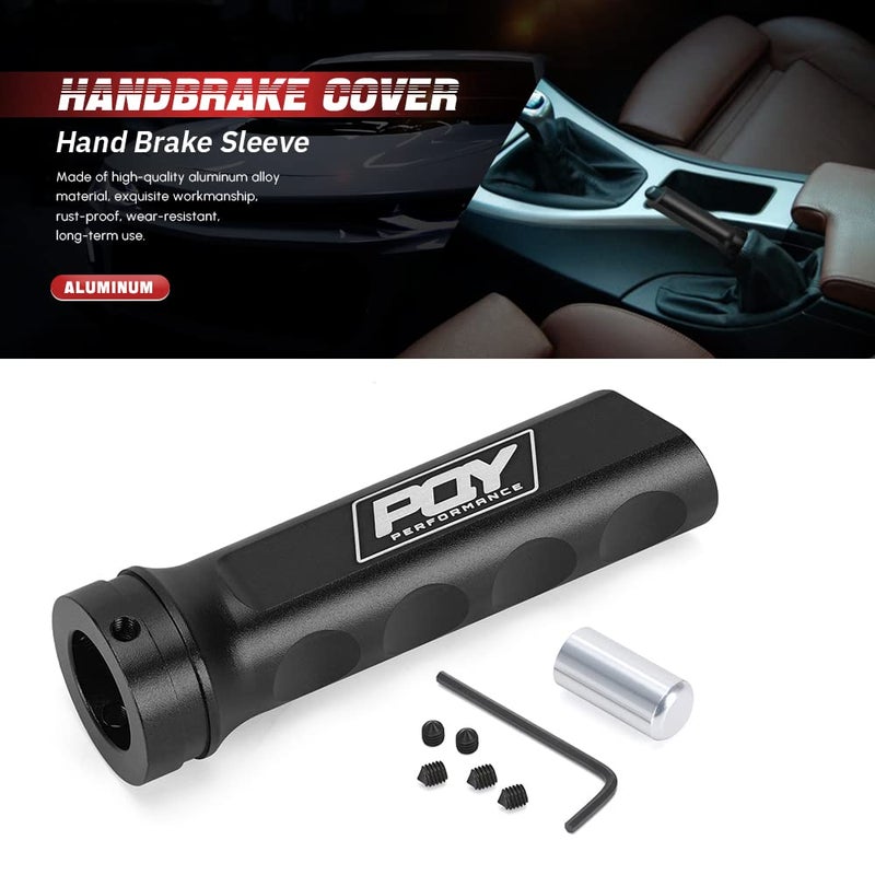 PQY Aluminum Handbrake Cover Hand Brake Sleeve Handle Protector Universal Black - Image 2